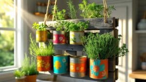 une jardinière suspendue en matériaux de récup