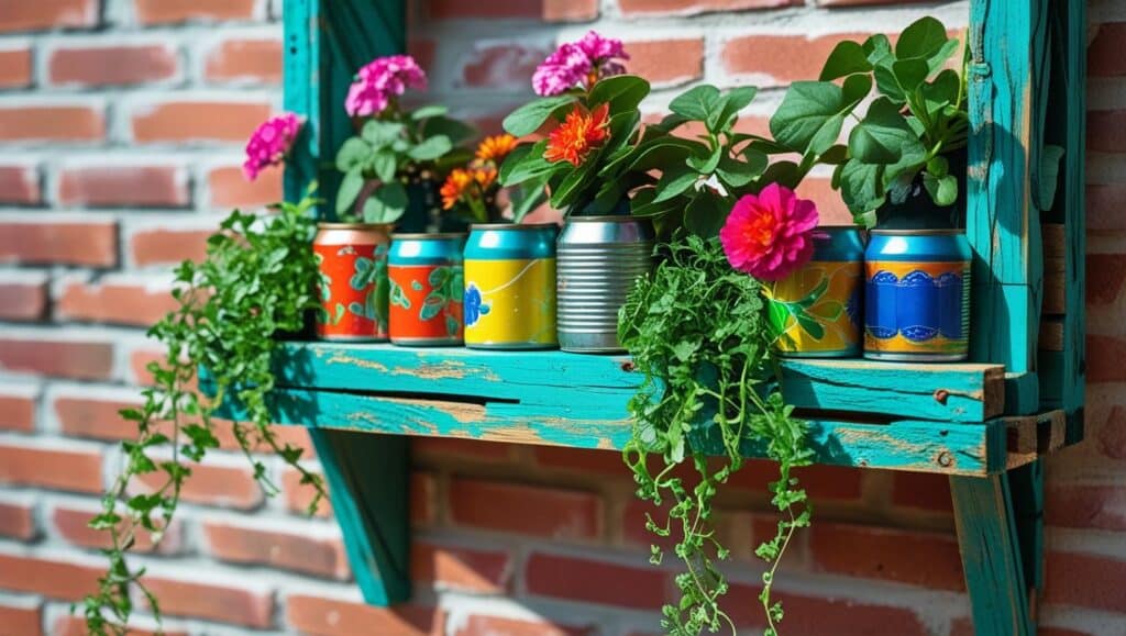 une jardinière suspendue en matériaux de récup