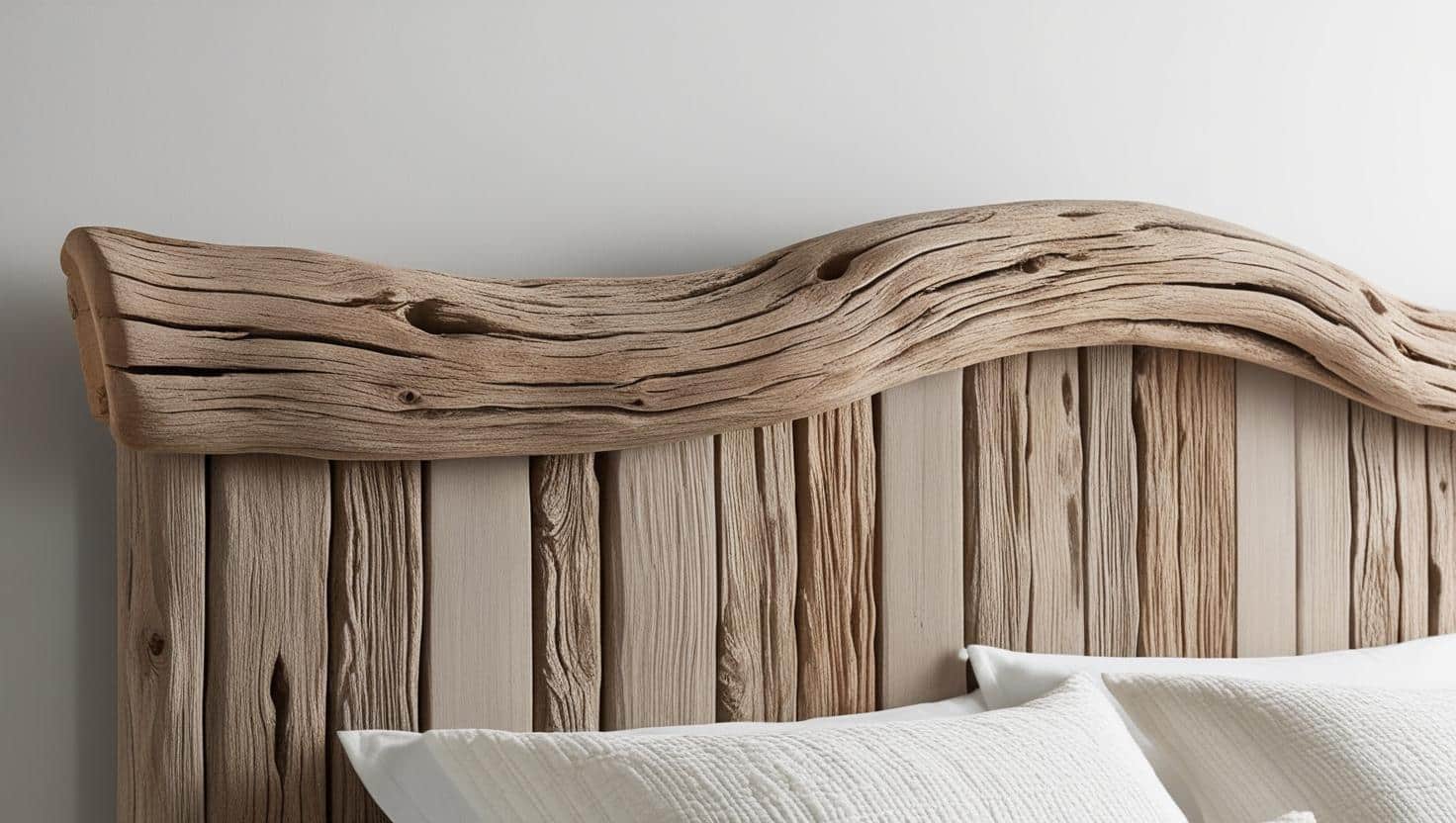 une tête de lit en bois flotté